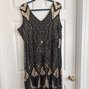Unique Vintage Black and Gold Flapper Dress